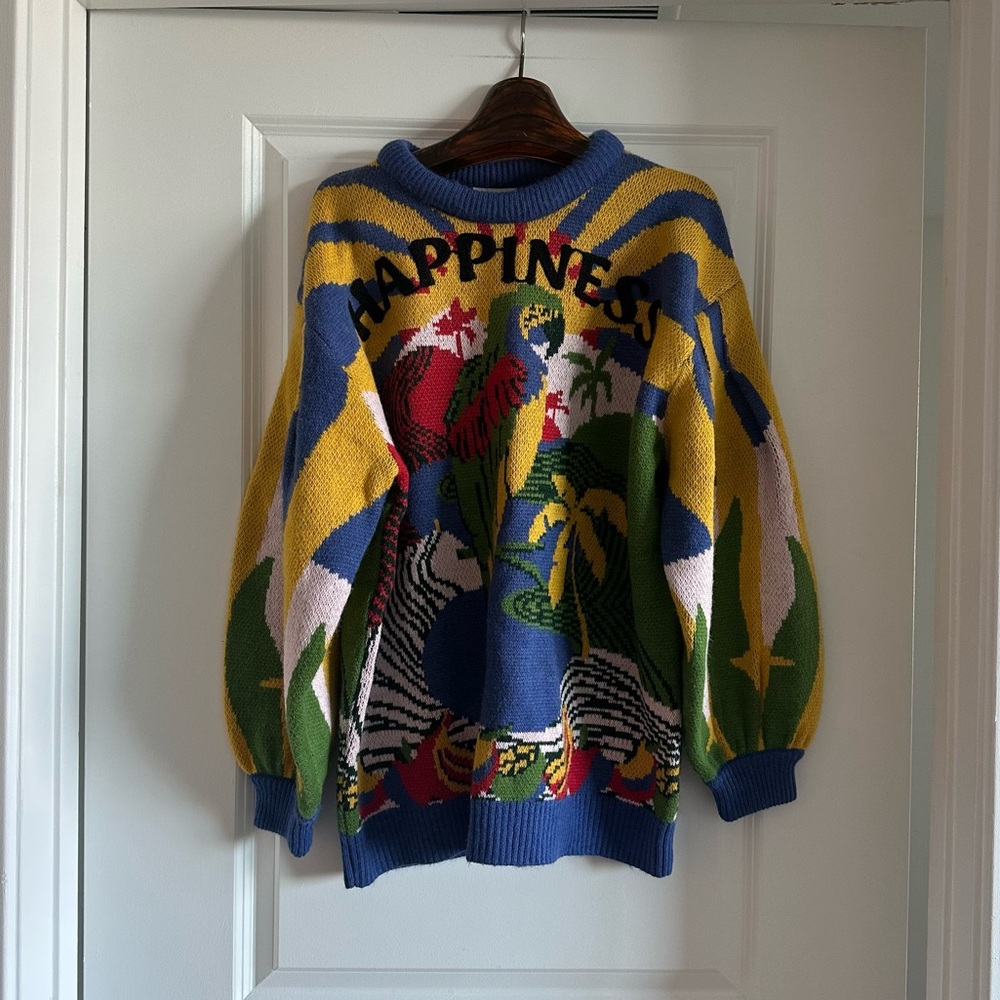 FARM Rio Multicolor Parrot 'Happiness' Knit Sweater - Purple, Yellow, Green, Red - Picture 5 of 9